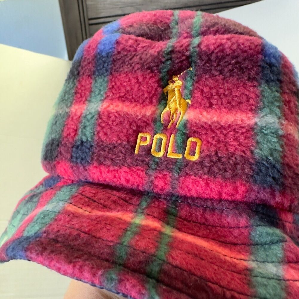 POLO RALPH LAUREN Men's Hat S/M Plaid Fleece Bucket HAT NWT - Picture 2 of 8